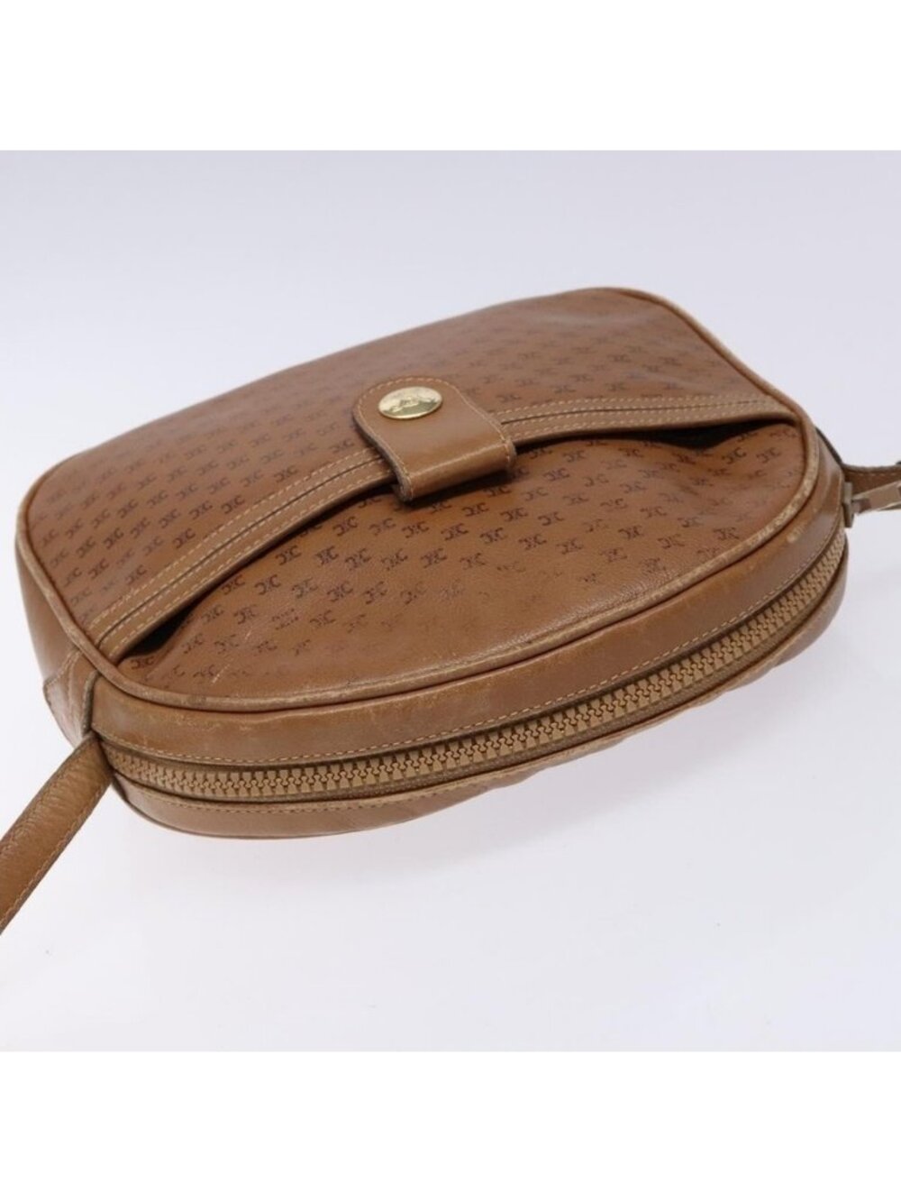 Authentic CELINE Macadam Canvas Shoulder Bag Leather Brown Gold - Picture 13 of 16